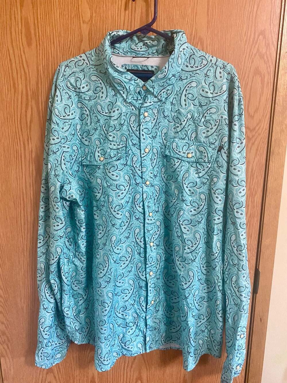 Rock & Roll Denim Men's Light Blue Paisley Print Long Sleeve Western Shirt Style